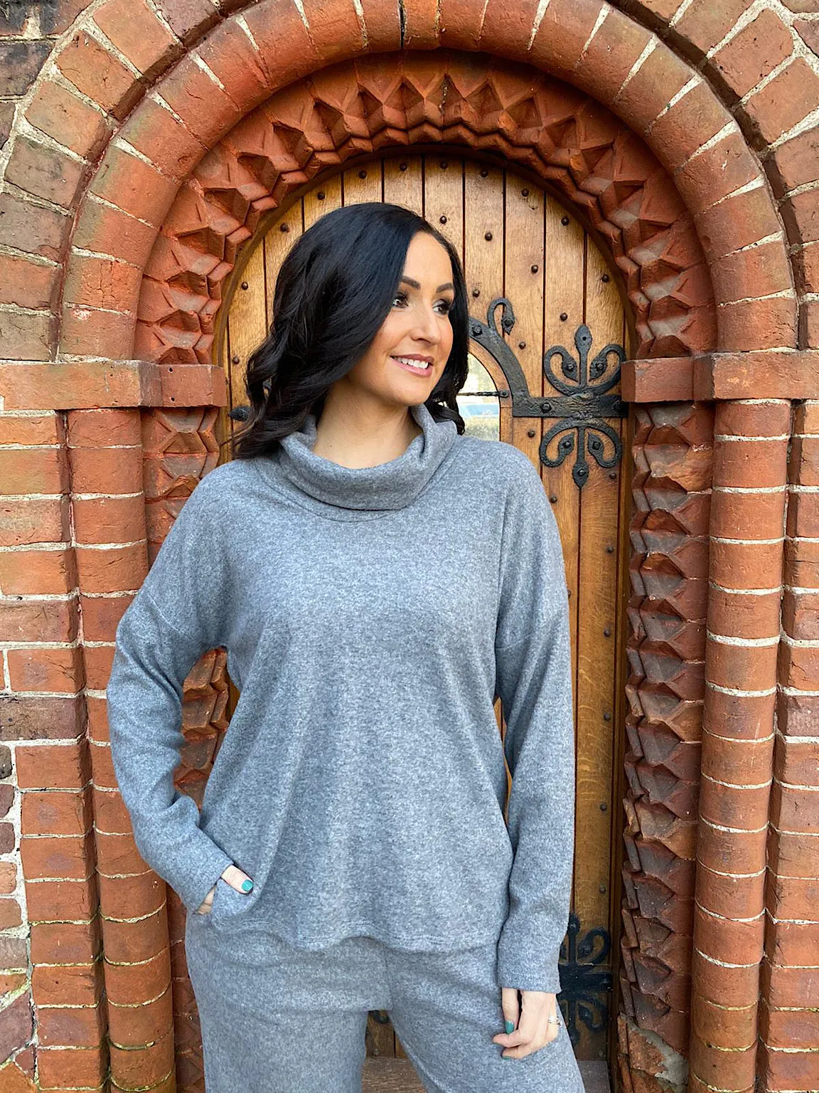 Grey Soft Cowl Neck Jumper Lucy