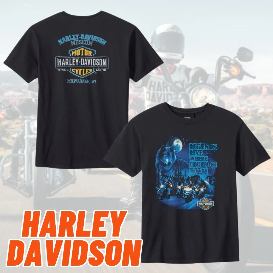 Harley Davidson  |Crew Neck Pullovers Street Style Cotton Short Sleeves