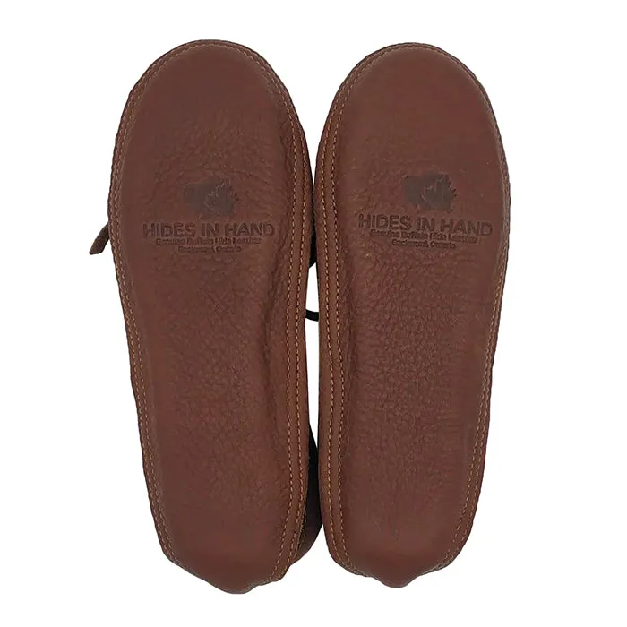 Hides In Hand Woman Embossed Moccasin Slippers Brown