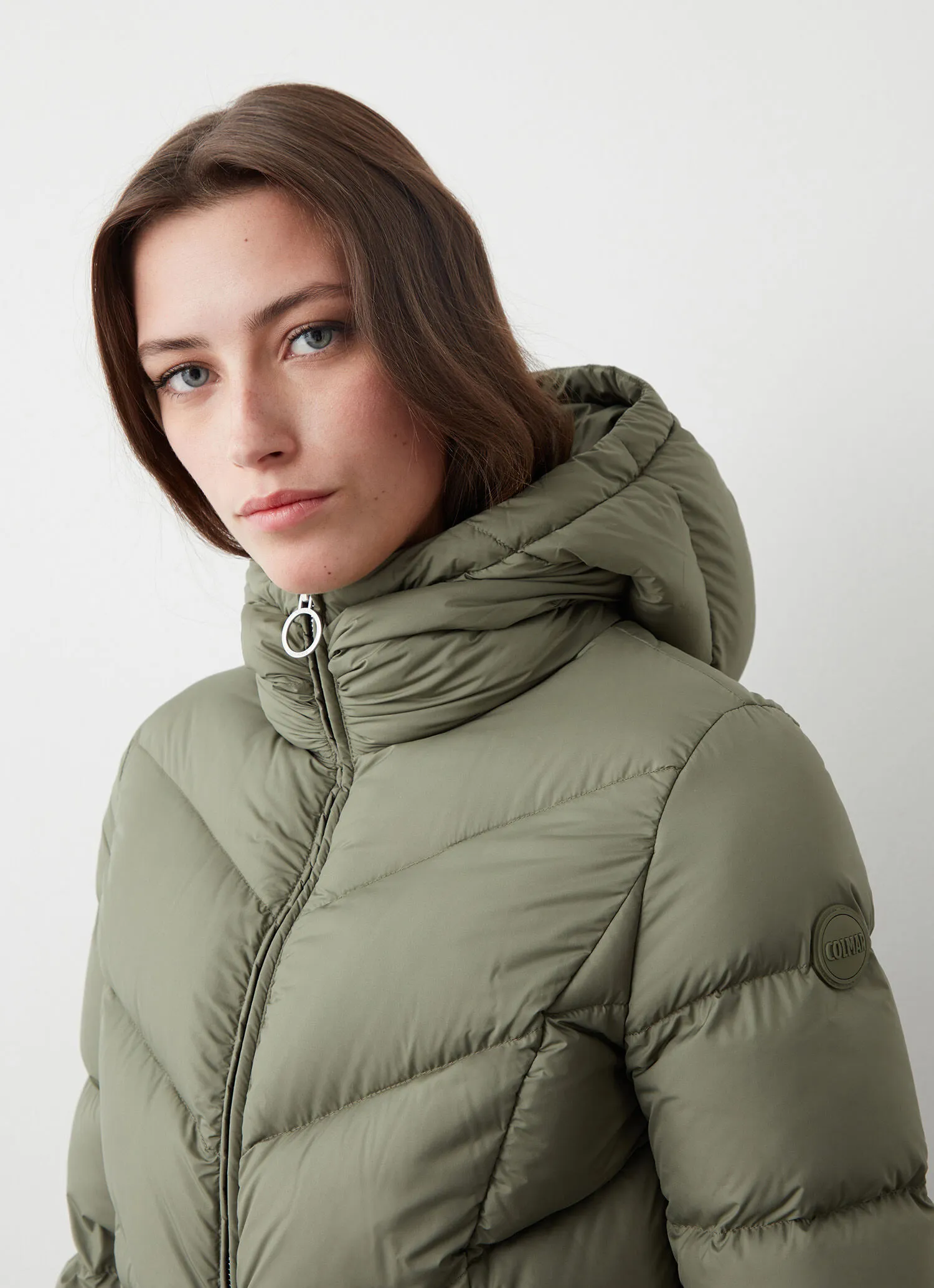 Hooded matte-fabric down jacket -