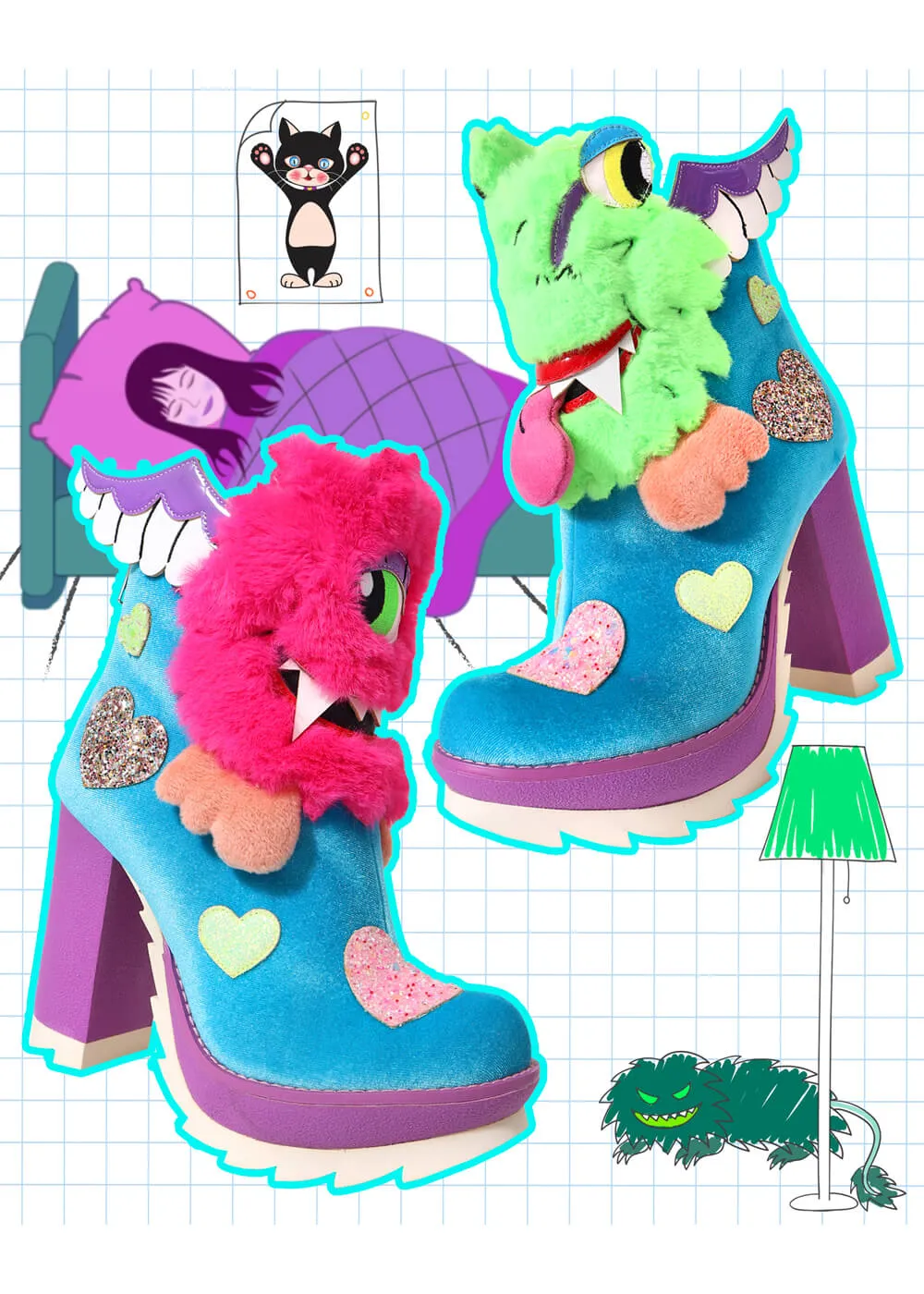 Irregular Choice One Eyed Wonder Monsters 80's Boots Aqua