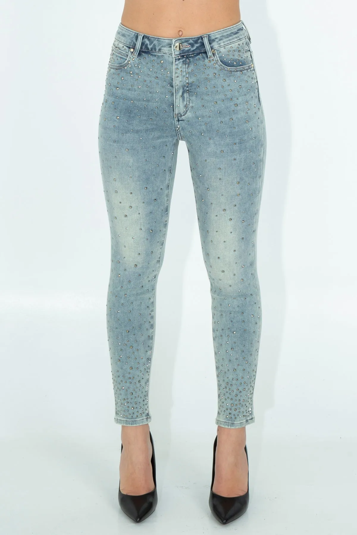 Jeans con strass frontali