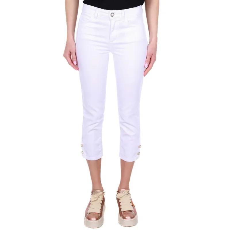 JEANS CROPPED IN GABARDINE DI COTONE, BIANCO