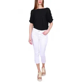 JEANS CROPPED IN GABARDINE DI COTONE, BIANCO