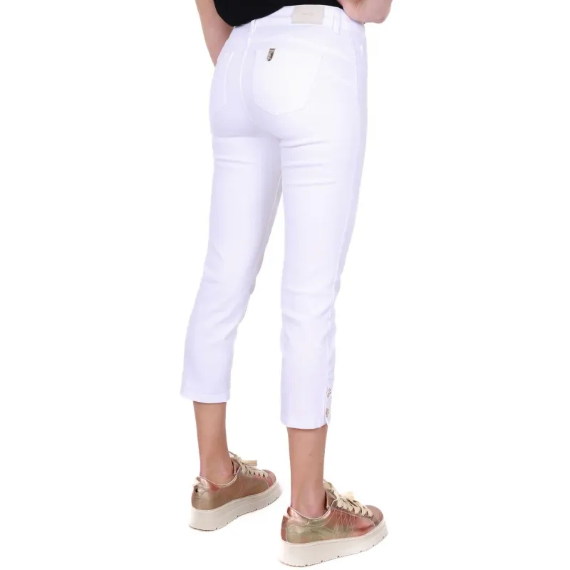 JEANS CROPPED IN GABARDINE DI COTONE, BIANCO