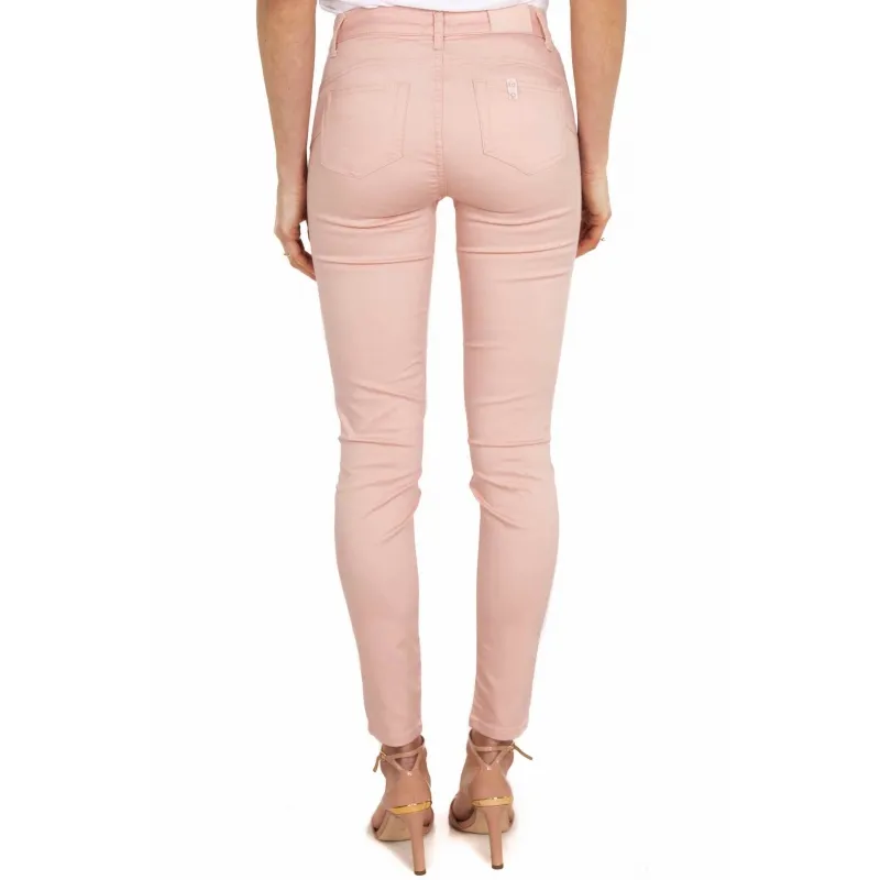 JEANS SKINNY IN POPELINE DI COTONE, ROSA