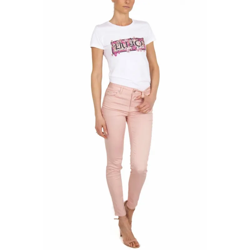 JEANS SKINNY IN POPELINE DI COTONE, ROSA