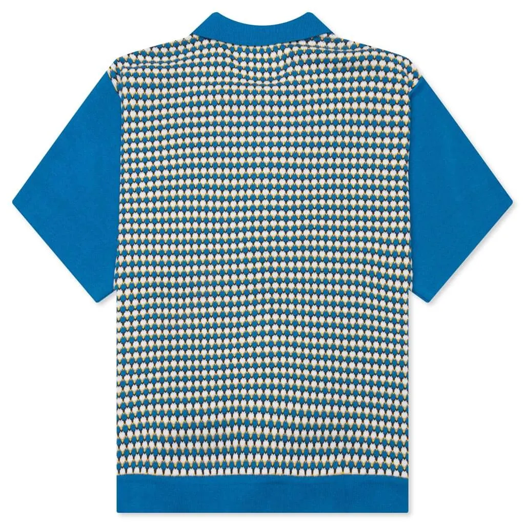 Knit Crochet S/S Button Down - Blue/Multi