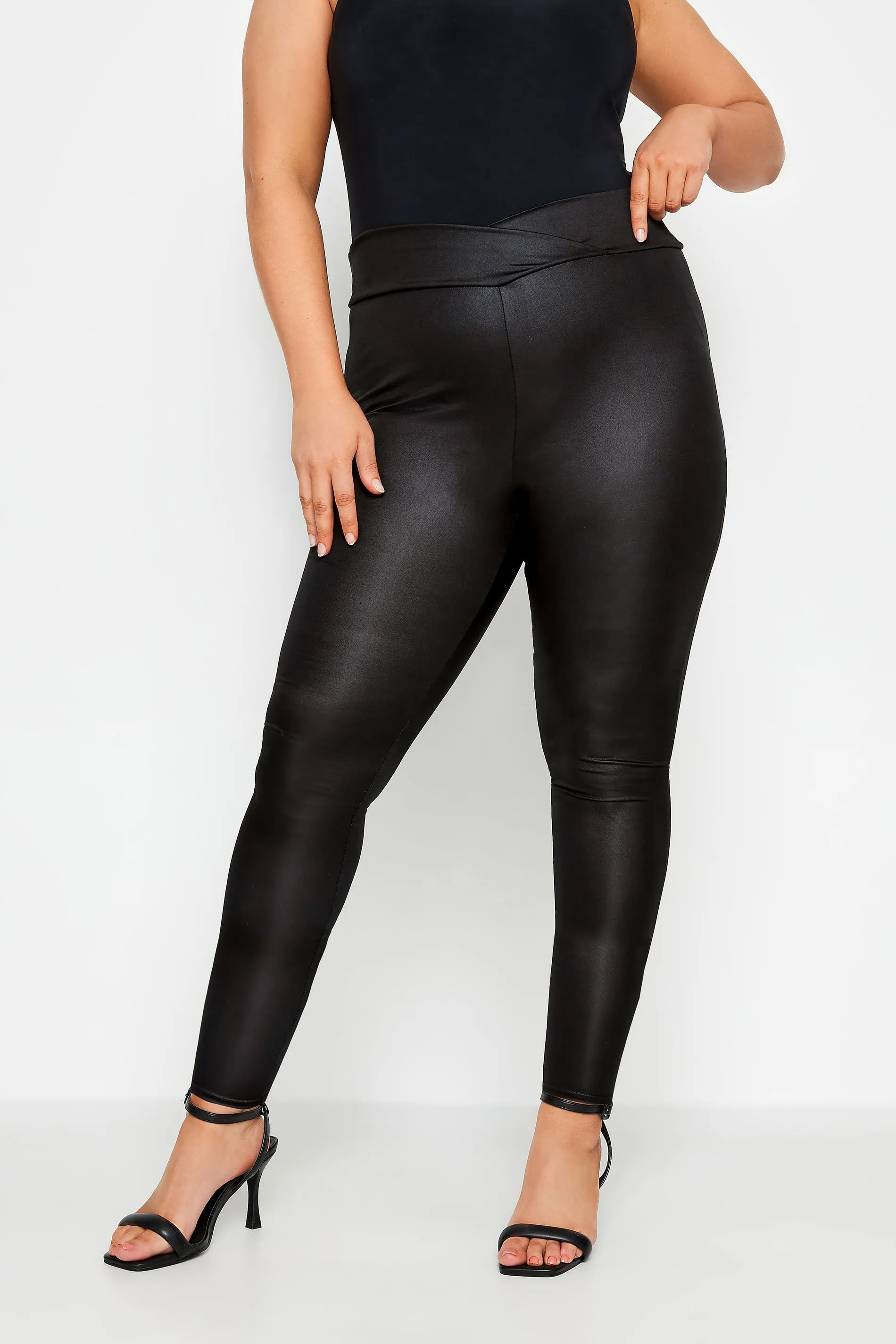 LIMITED COLLECTION Curve Black Faux Leather Wrap Waist Leggings