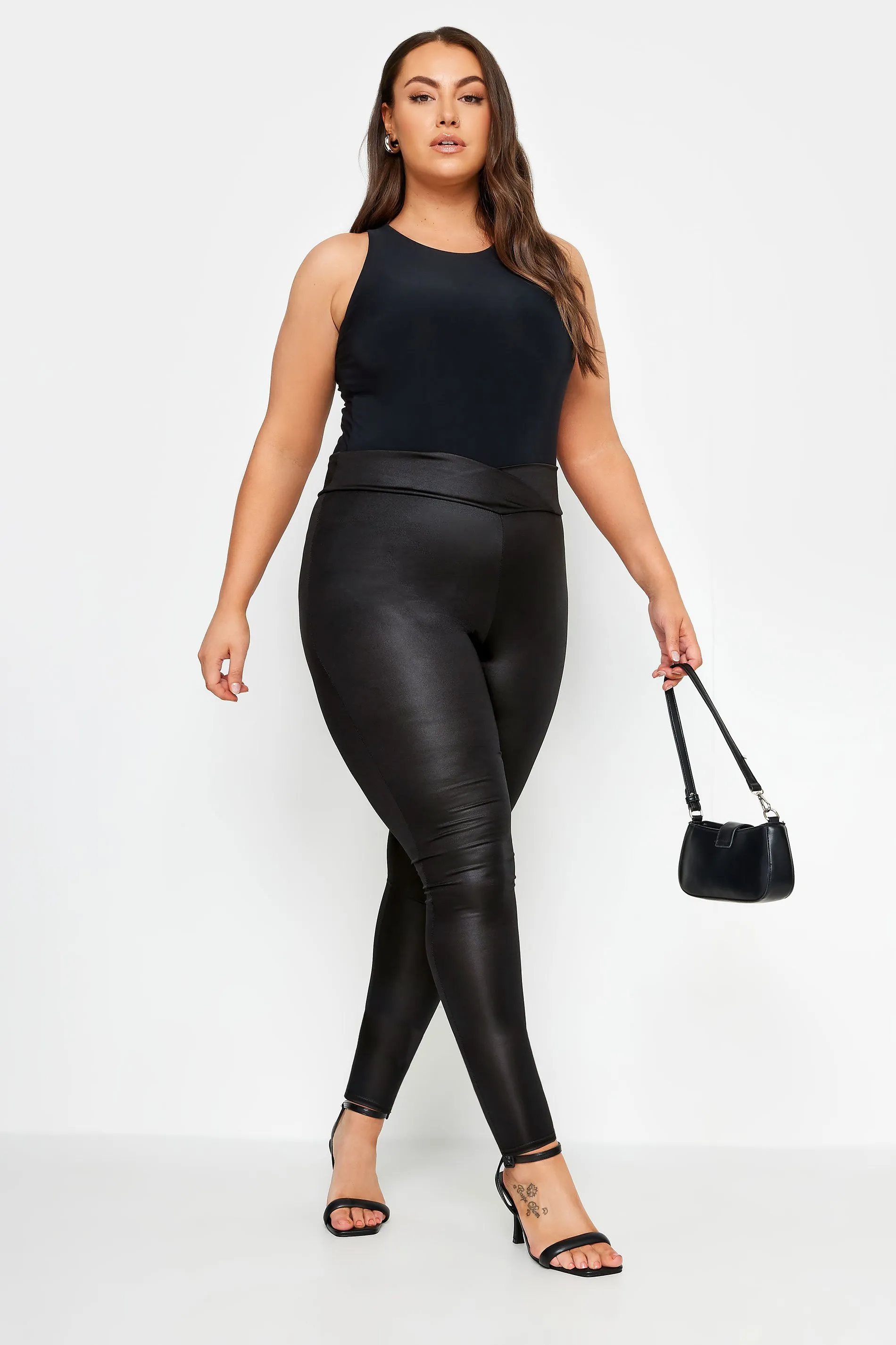 LIMITED COLLECTION Curve Black Faux Leather Wrap Waist Leggings