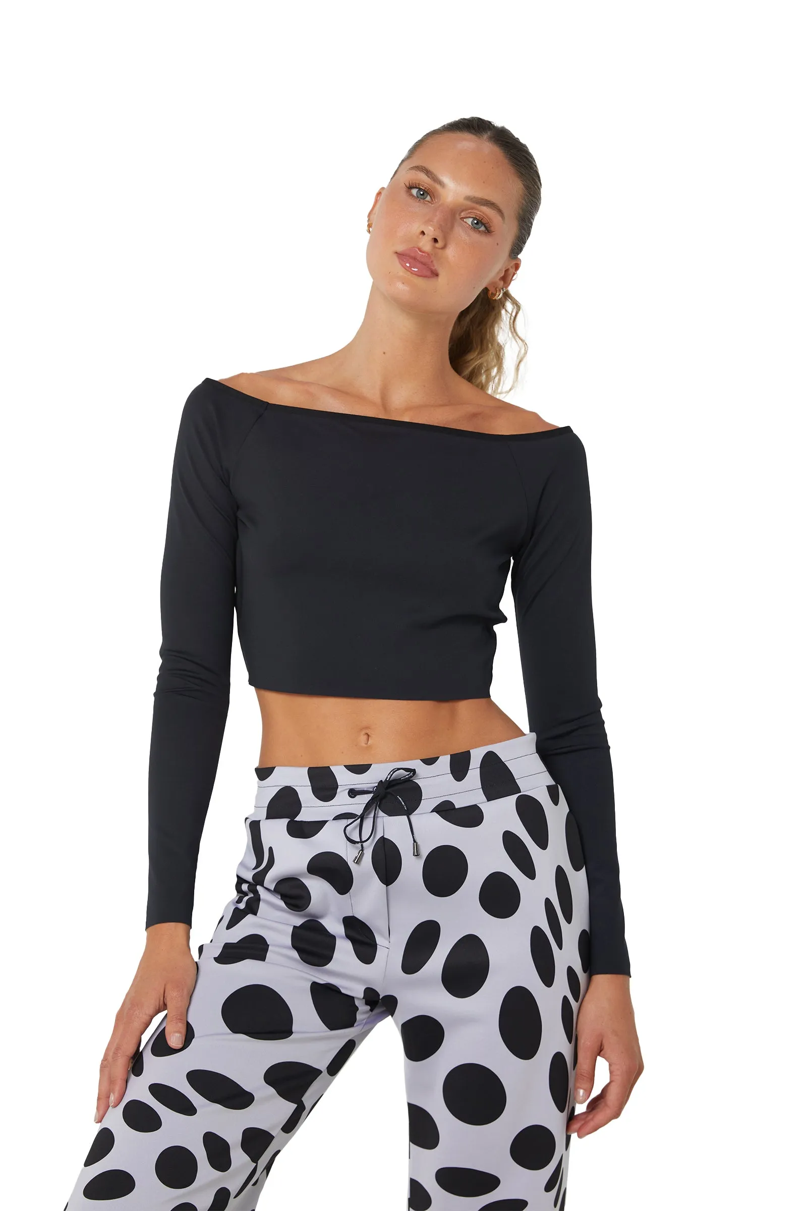 LUX AURA OFF THE SHOULDER CROP TOP