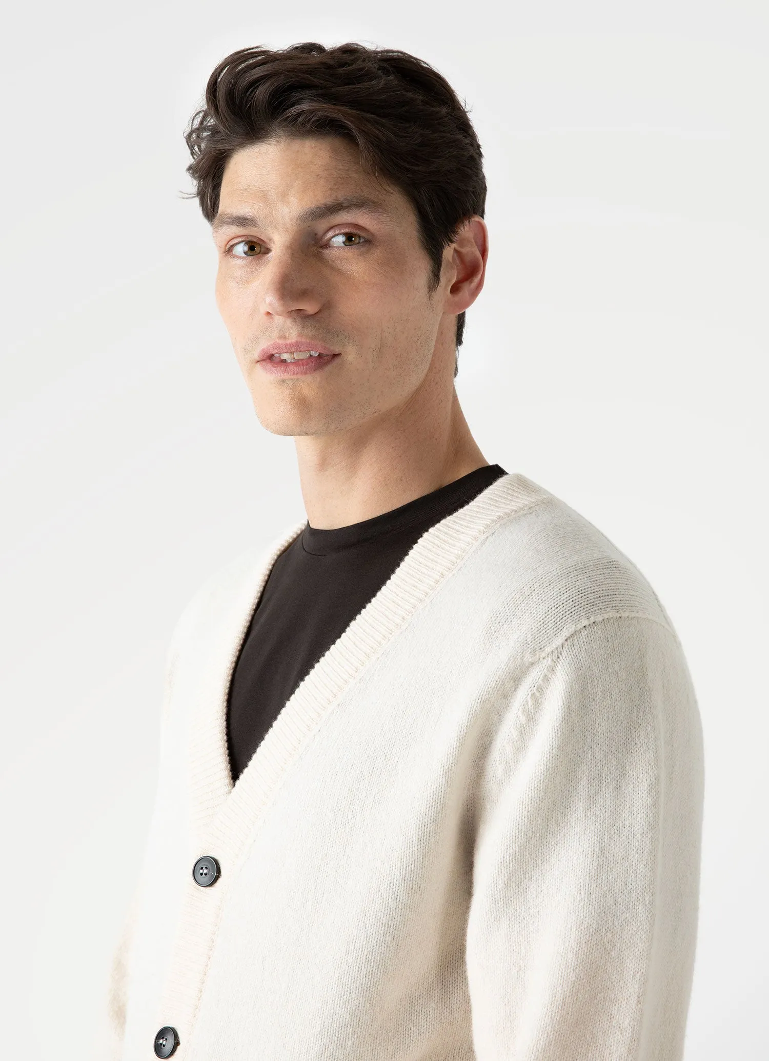 Men's Lambswool Cardigan in Ecru