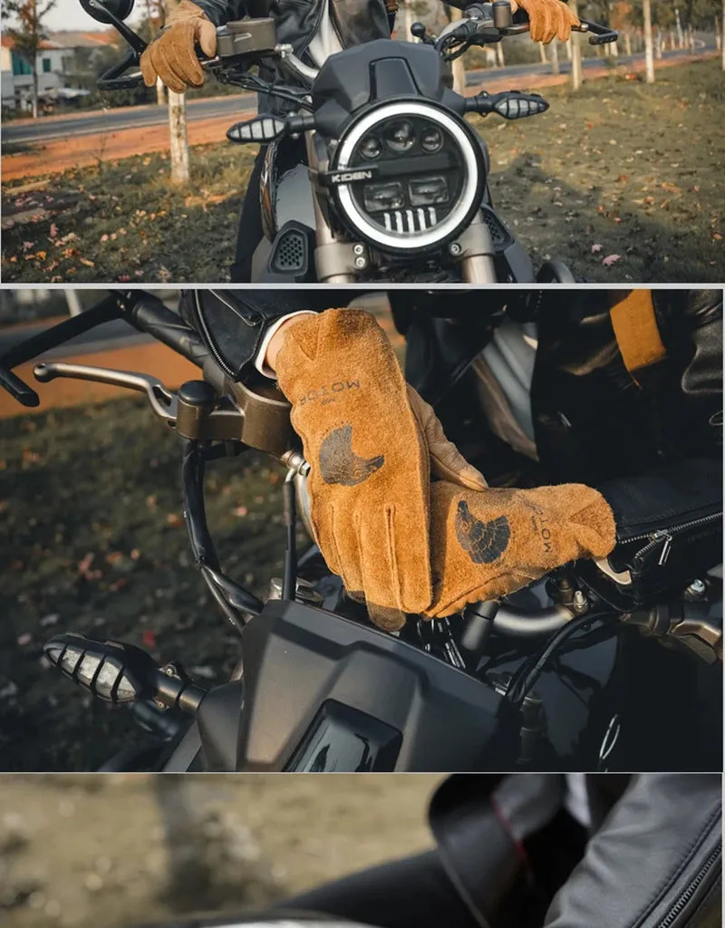 Men's Retro Punk Frosted Cowhide Leather Riding Sports Motorcycle Gloves