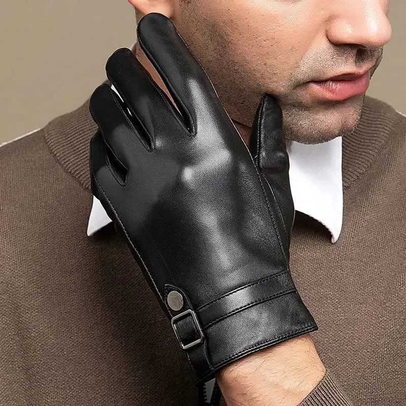 Men's Sheepskin Leather Winter Warm Outdoor Motorcycle Gloves