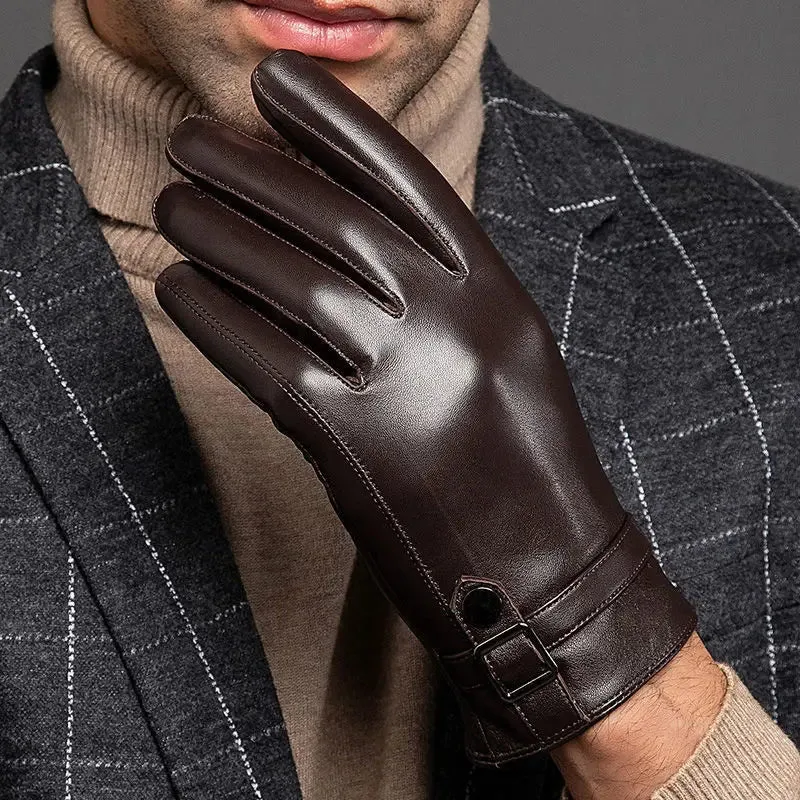 Men's Sheepskin Leather Winter Warm Outdoor Motorcycle Gloves