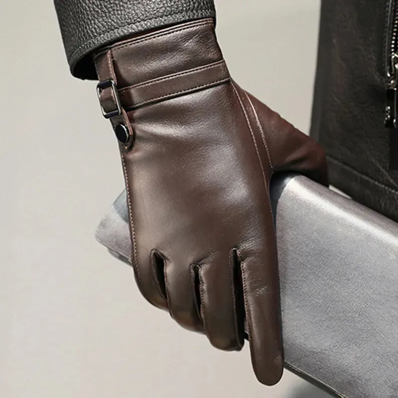 Men's Sheepskin Leather Winter Warm Outdoor Motorcycle Gloves