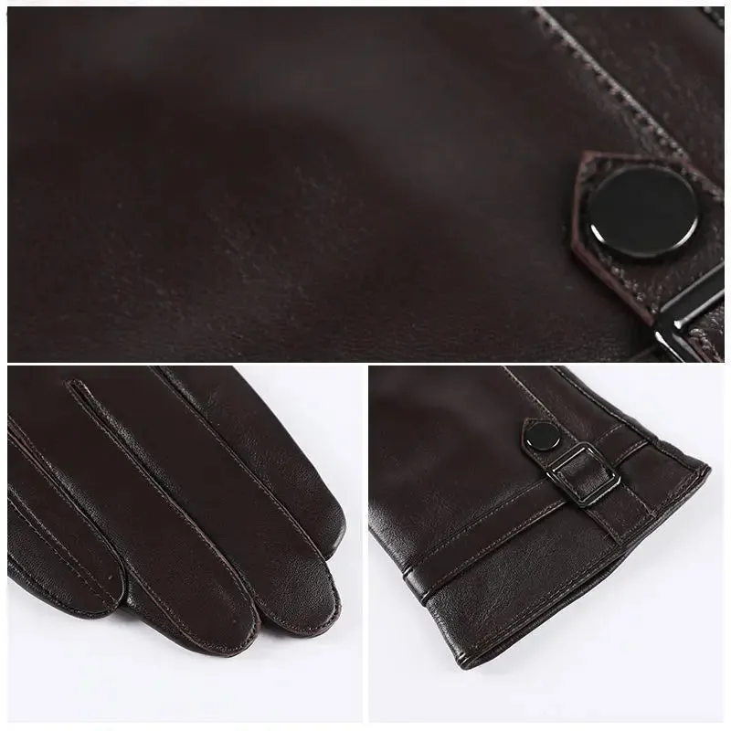 Men's Sheepskin Leather Winter Warm Outdoor Motorcycle Gloves