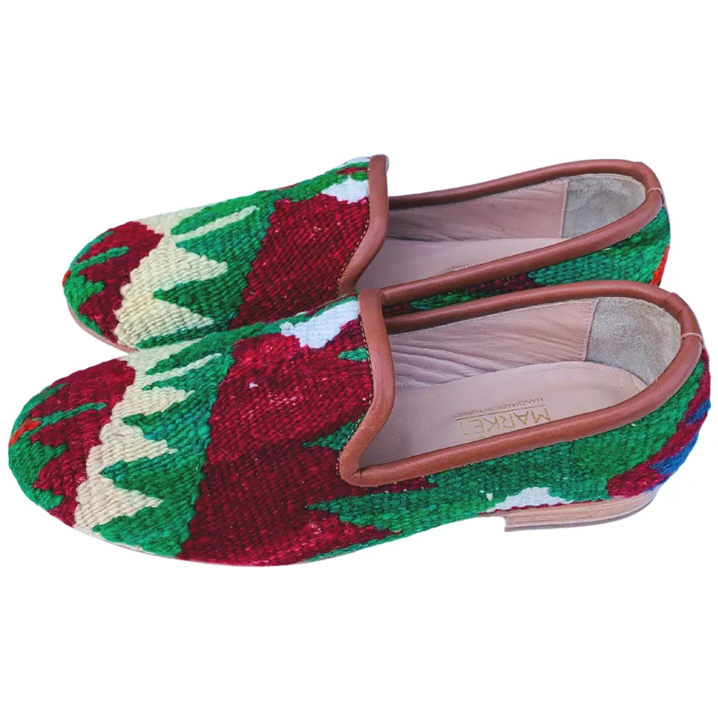 Men's Turkish Kilim Loafer Maroon, Green, & White