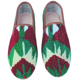 Men's Turkish Kilim Loafer Maroon, Green, & White