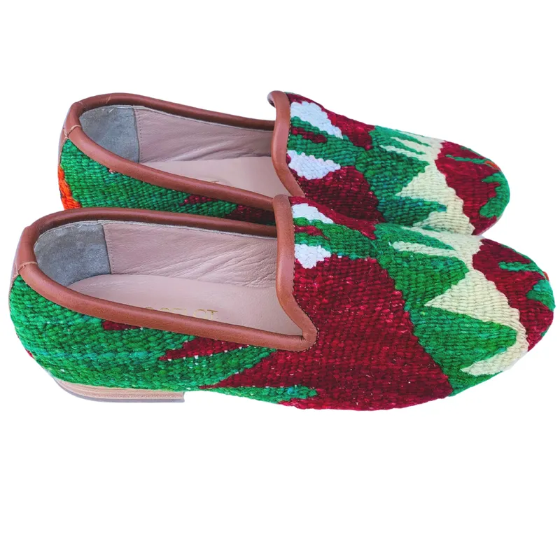 Men's Turkish Kilim Loafer Maroon, Green, & White