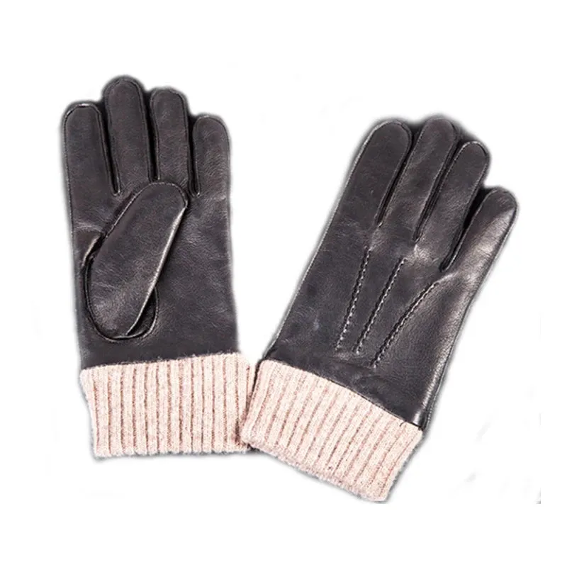 Men's Winter Warm Genuine Sheepskin Leather Windproof Driving Gloves