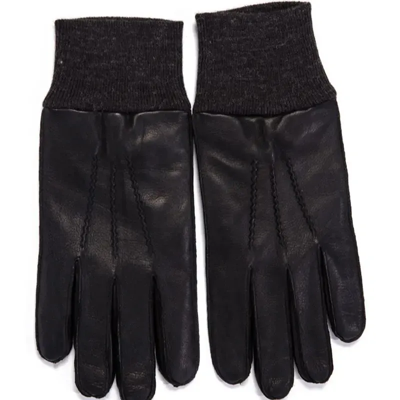 Men's Winter Warm Genuine Sheepskin Leather Windproof Driving Gloves