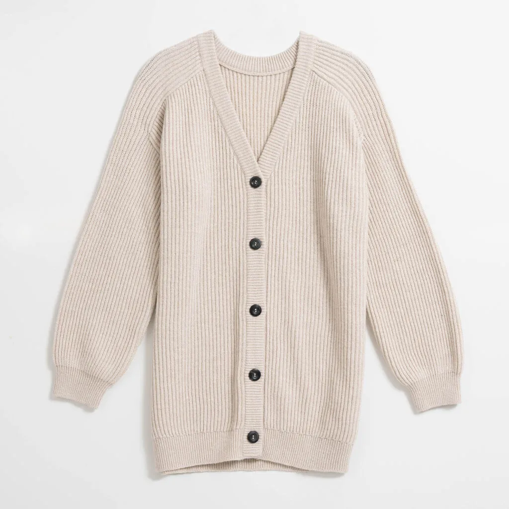 Merino Rib Cardigan - Almond White