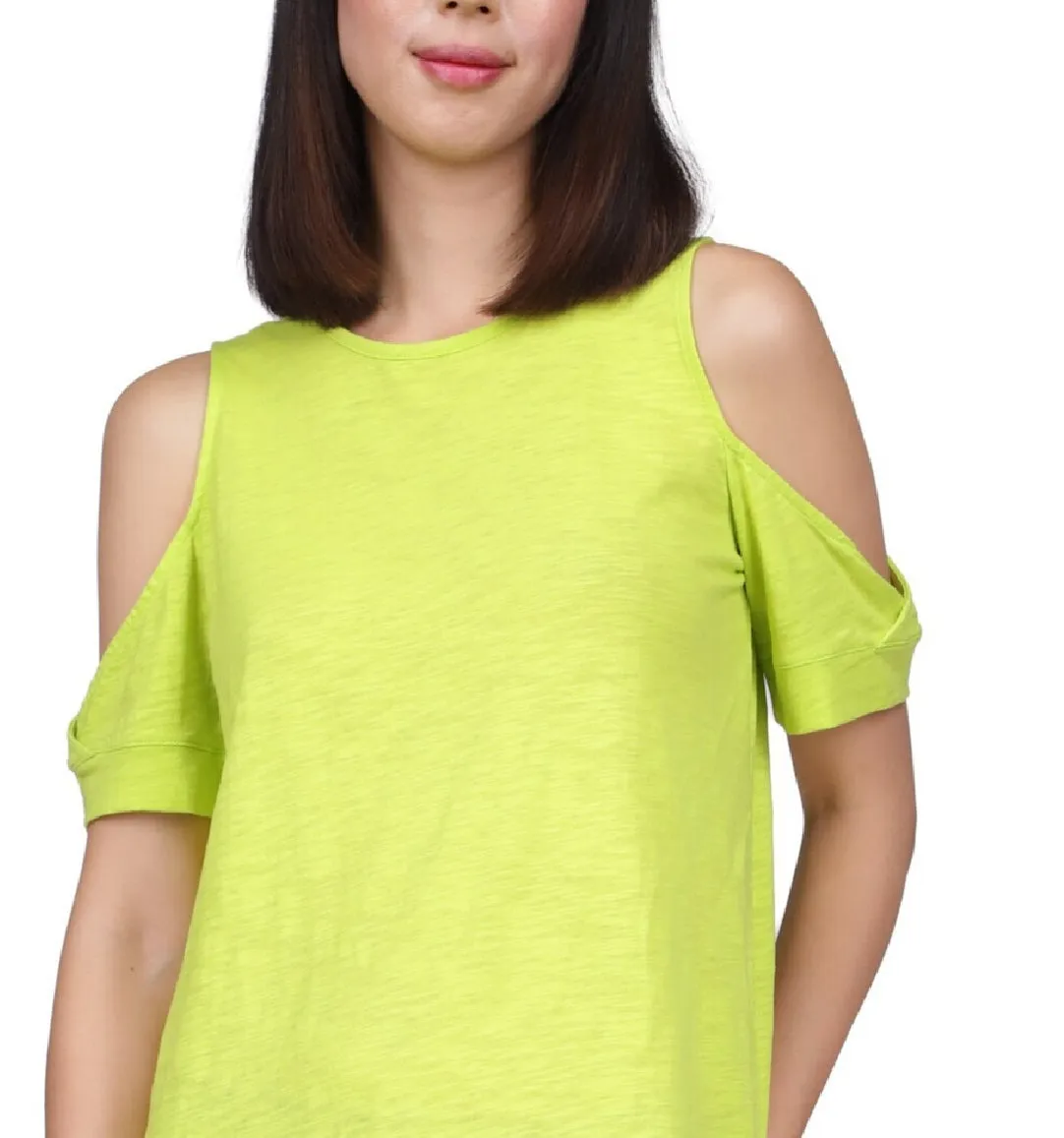 Michael Kors Women's Cotton Cold Shoulder Embellished Hem Top Green Size Large