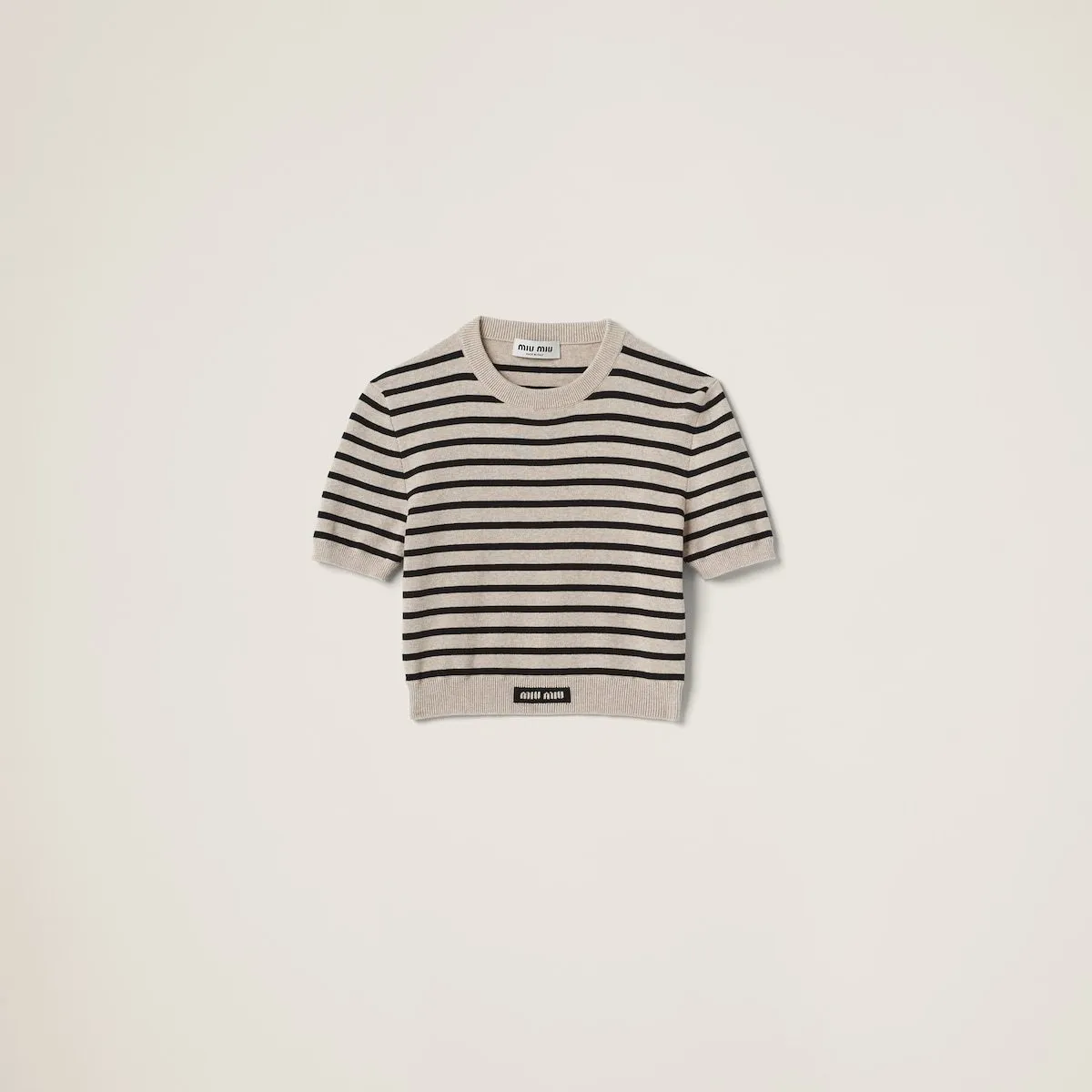 MiuMiu  |Crew Neck Stripes Long Sleeves Plain Cotton Logo