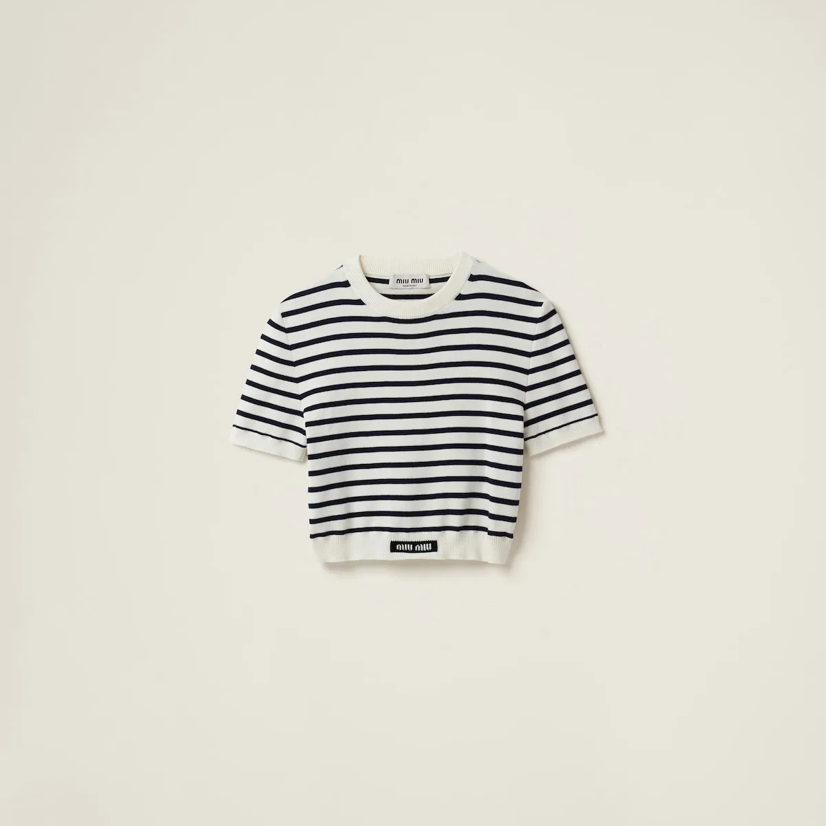 MiuMiu  |Crew Neck Stripes Long Sleeves Plain Cotton Logo