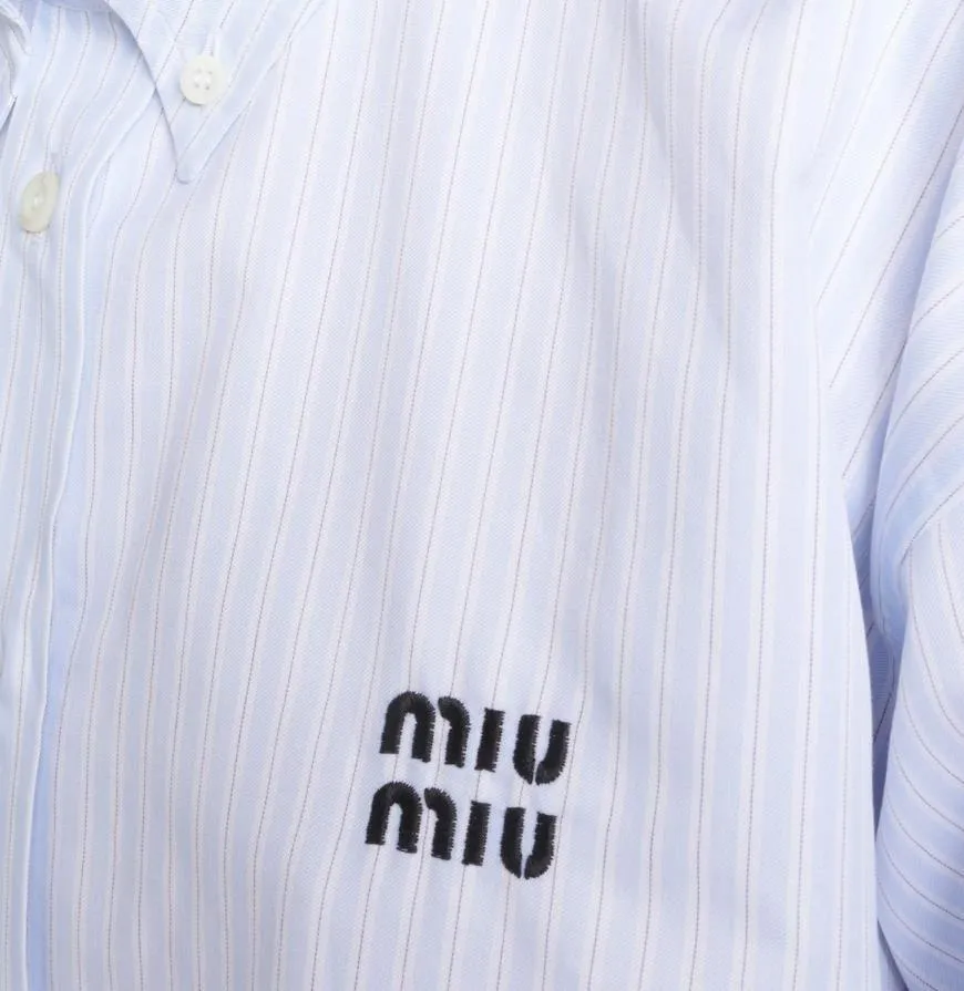 MiuMiu  |Stripes Long Sleeves Cotton Elegant Style Logo