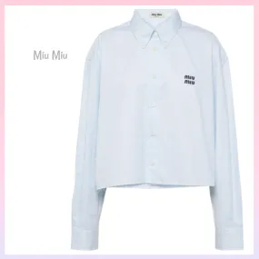 MiuMiu  |Stripes Long Sleeves Cotton Elegant Style Logo