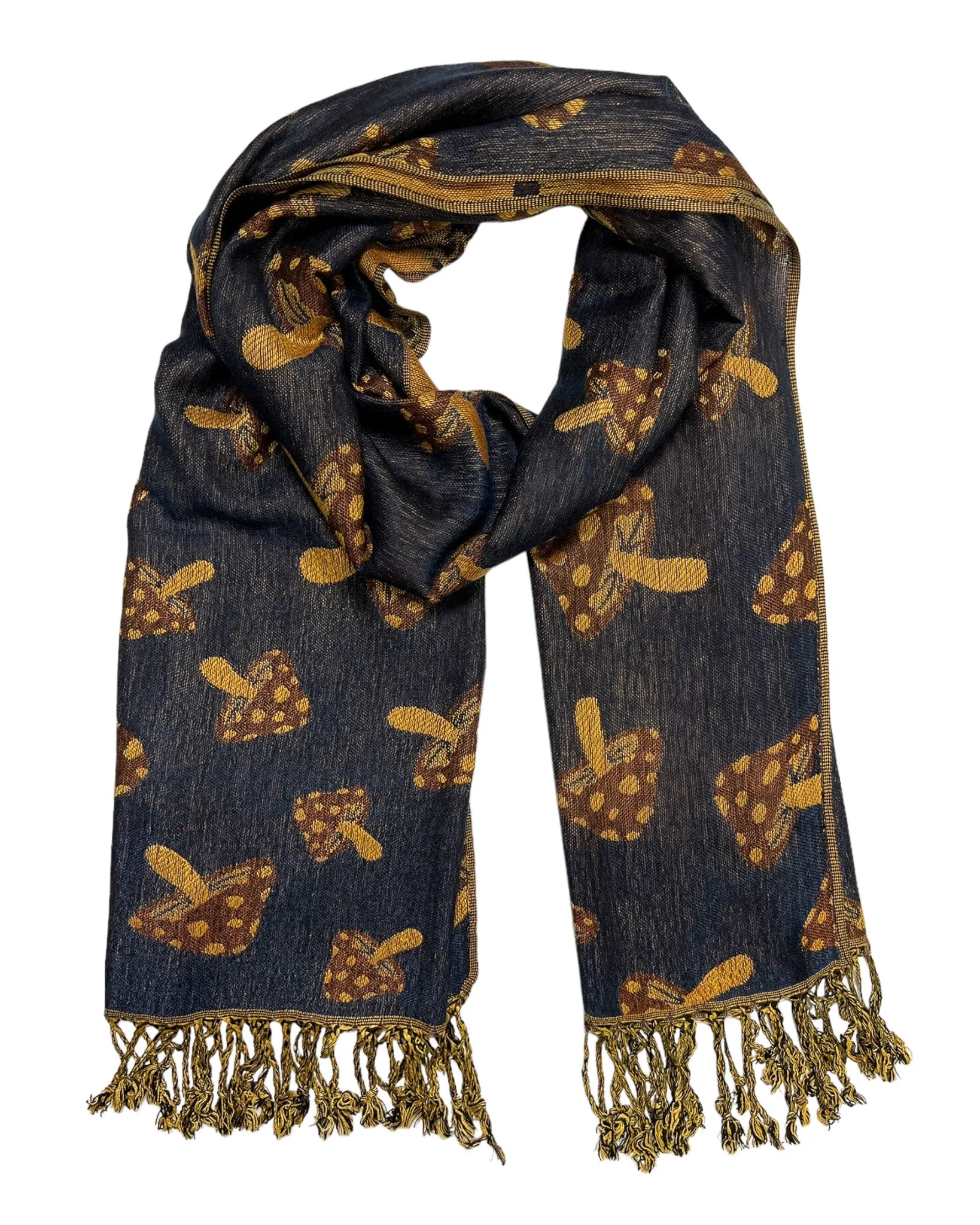 Navy & Brown Reversible Mushroom Rave Pashmina