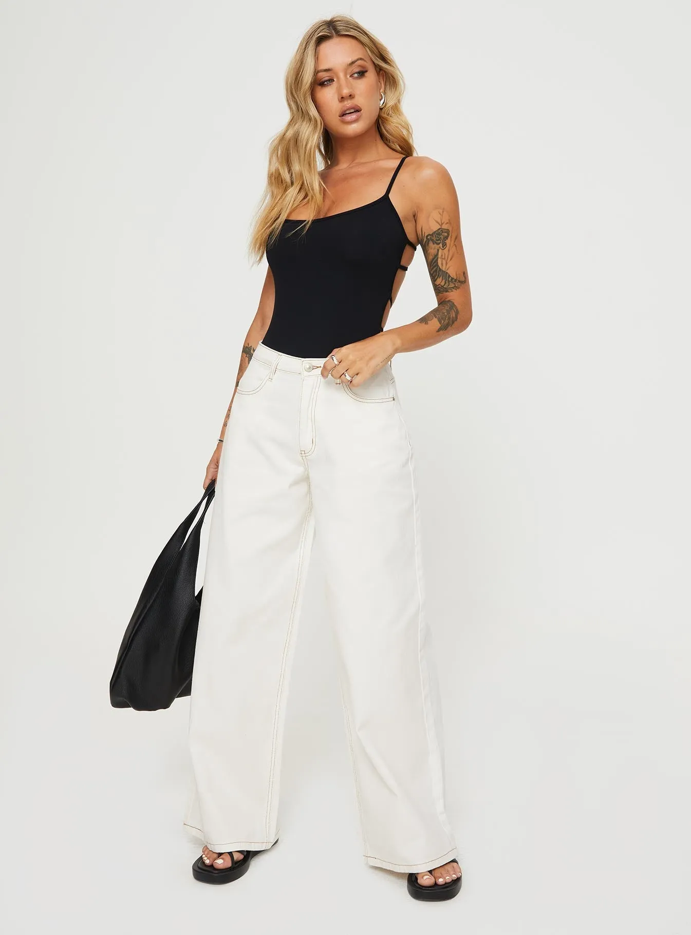 Naylor Wide Leg Jeans Cream Petite