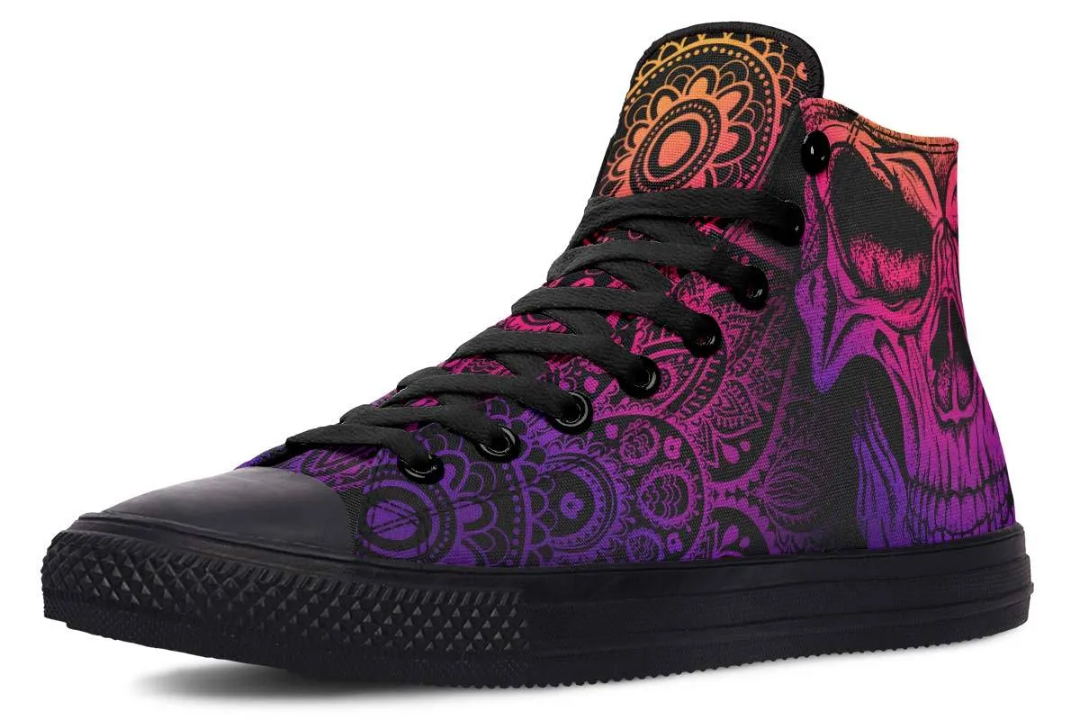 Neon Colors Party Mandala Skull Canvas High Top Shoes For Men Women