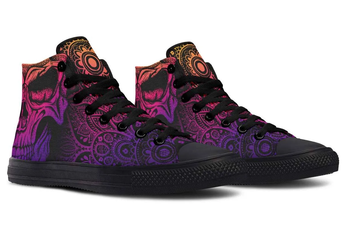 Neon Colors Party Mandala Skull Canvas High Top Shoes For Men Women