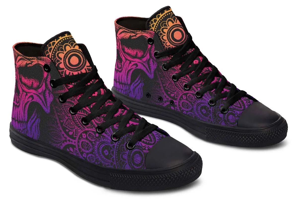 Neon Colors Party Mandala Skull Canvas High Top Shoes For Men Women