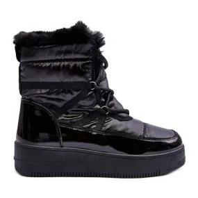 News Women's Lace-Up Snow Boots With Fur Black Lexxina