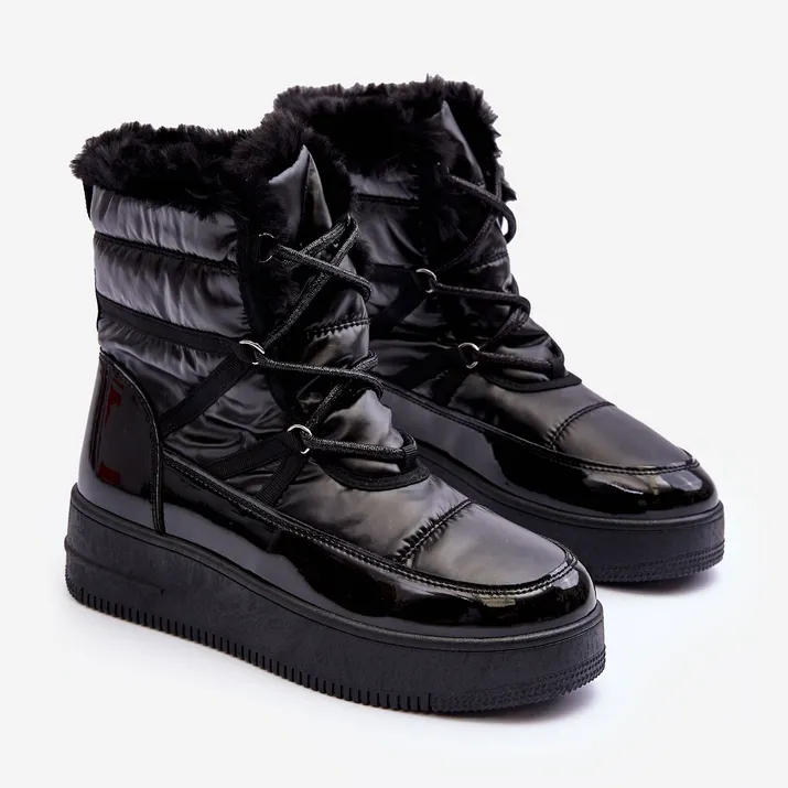 News Women's Lace-Up Snow Boots With Fur Black Lexxina