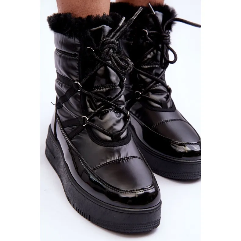 News Women's Lace-Up Snow Boots With Fur Black Lexxina