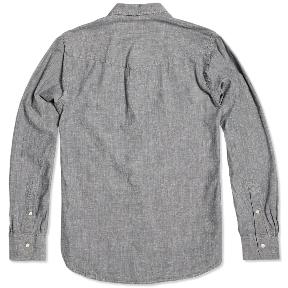 Officine Generale Button Down Japanese Slub Chambray ShirtGrey