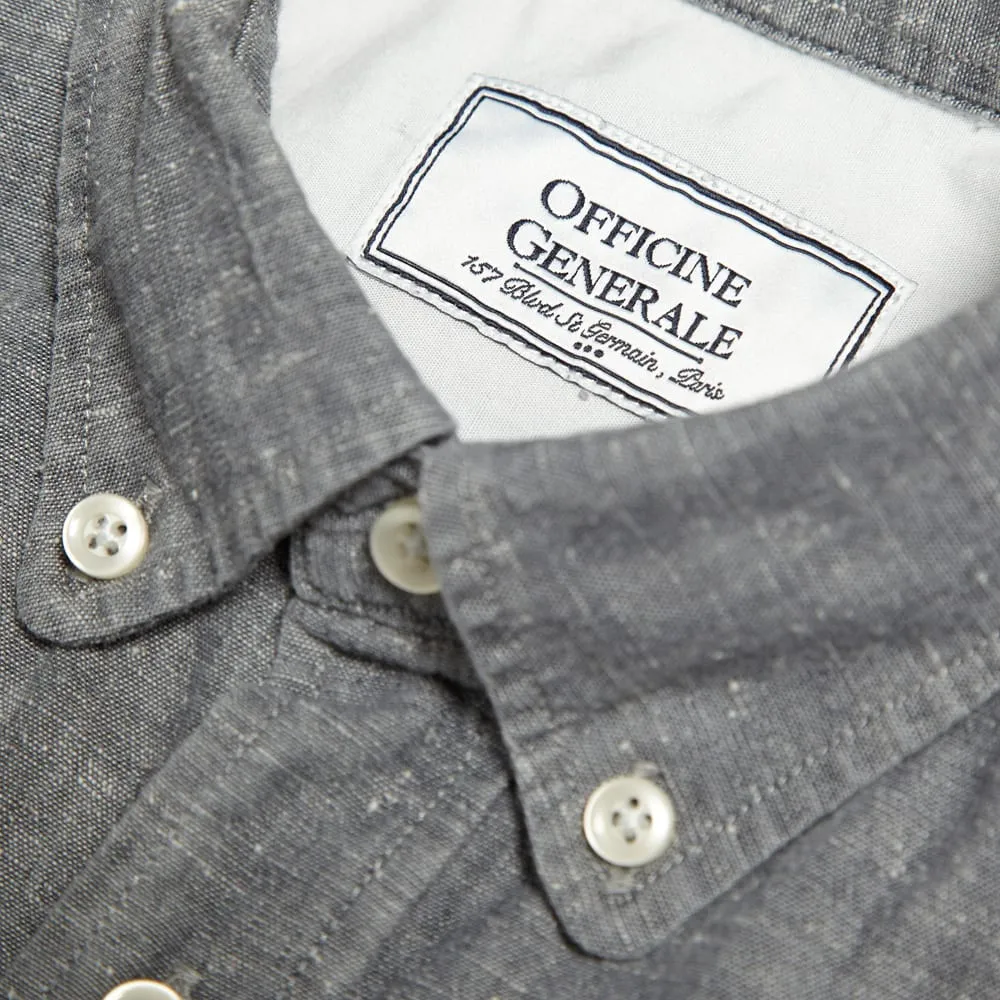 Officine Generale Button Down Japanese Slub Chambray ShirtGrey