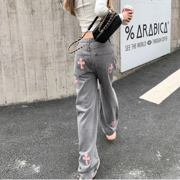 Pink Cross Grey Pants