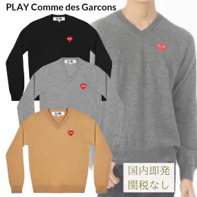 PLAY COMME des GARCONS  |Pullovers Wool Street Style V-Neck Long Sleeves Plain