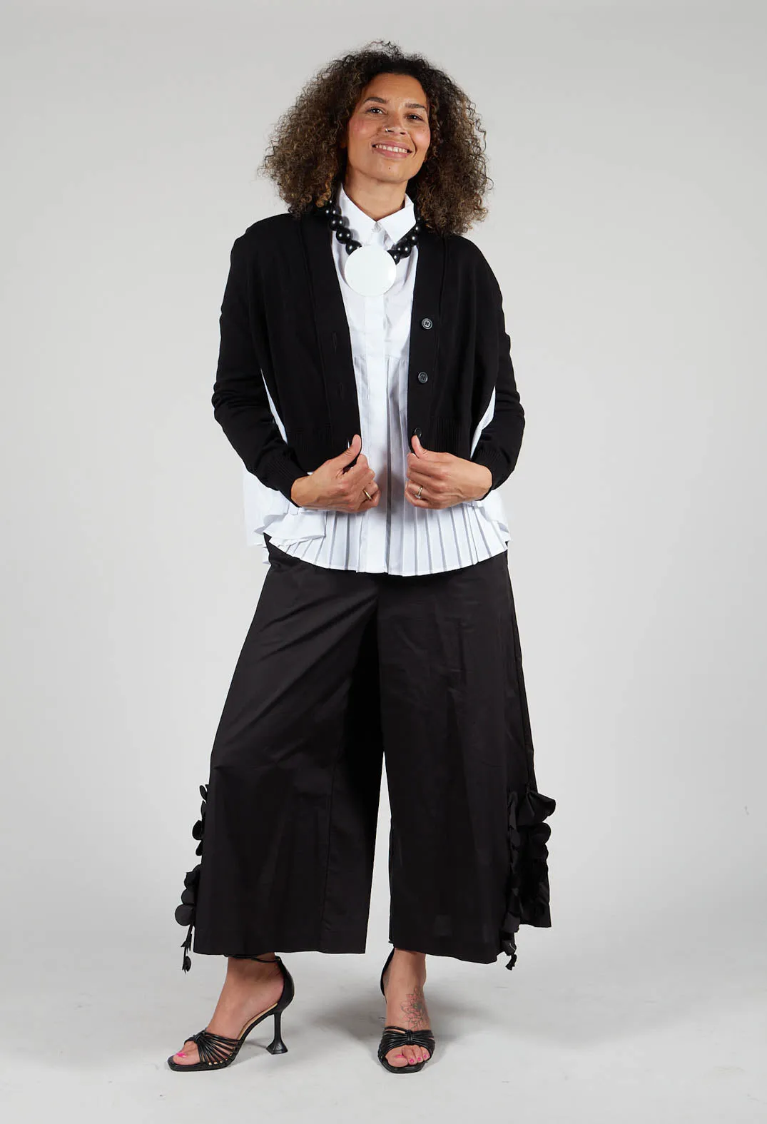 Pleated Shirt Cardigan in Black