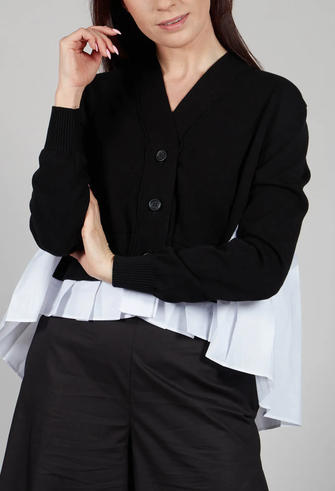 Pleated Shirt Cardigan in Black