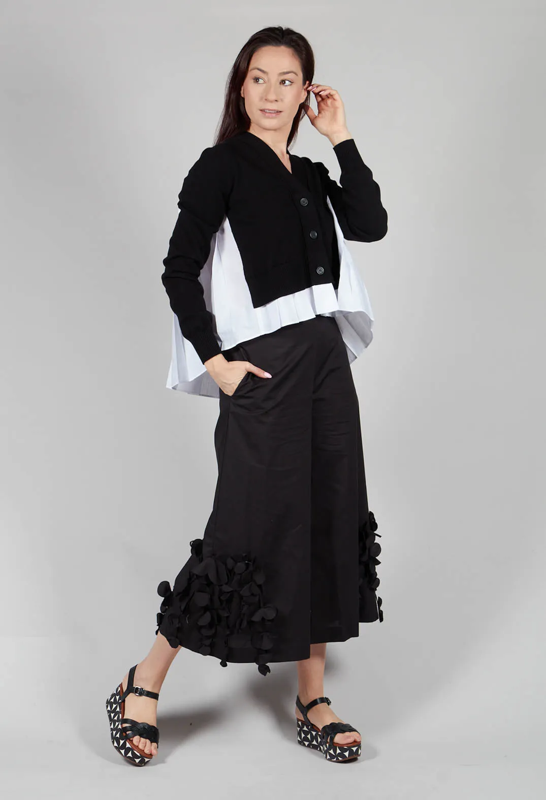 Pleated Shirt Cardigan in Black