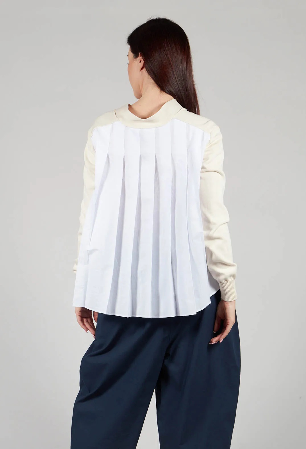 Pleated Shirt Cardigan in Cream