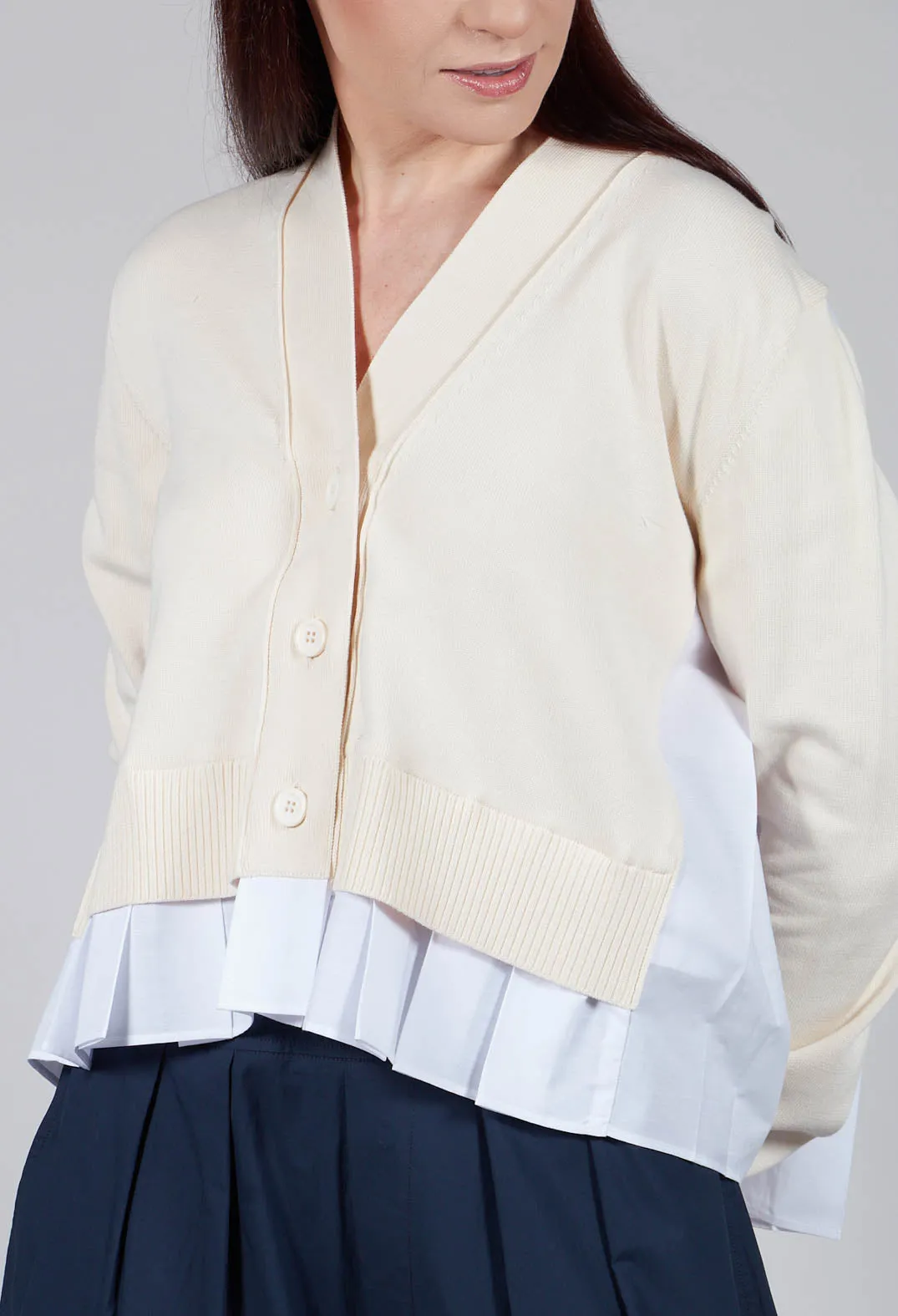 Pleated Shirt Cardigan in Cream