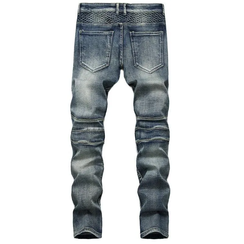 Punk Rock Motorcycle Riding Jeans with Knee Guards - Straight Leg Style